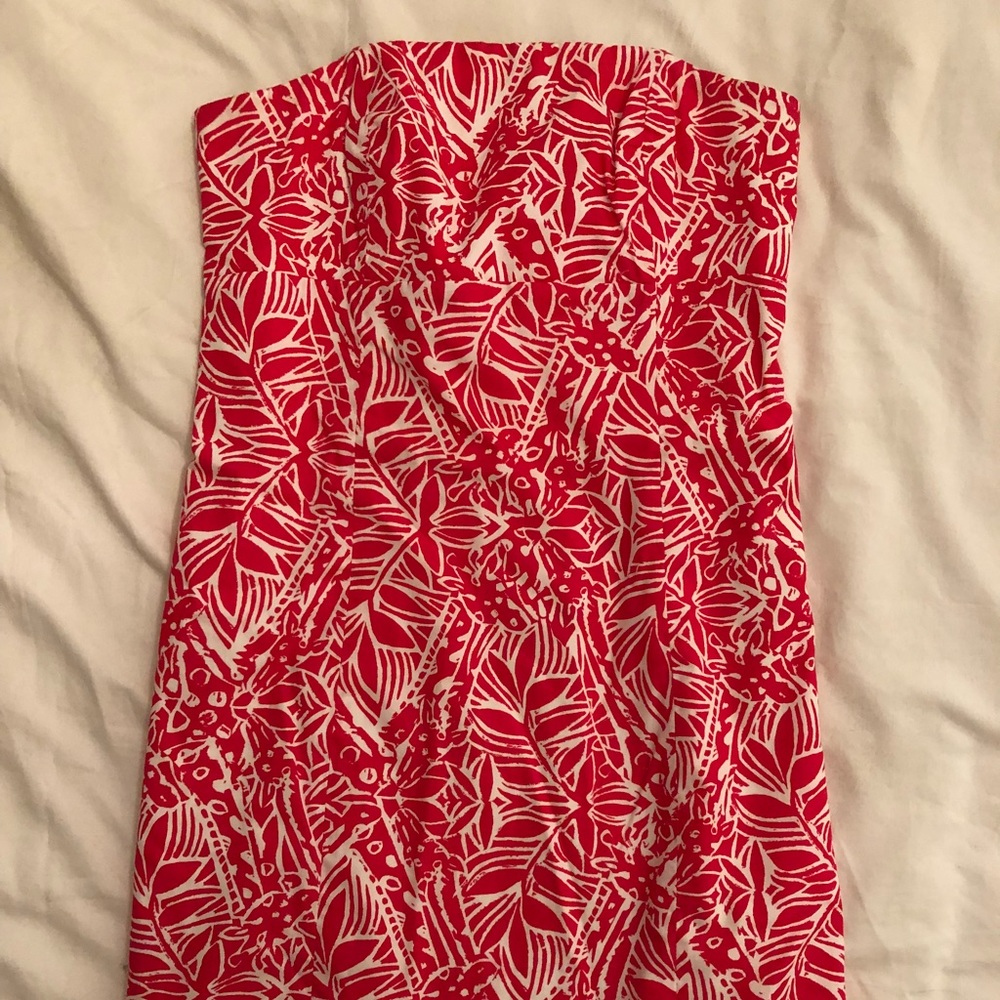 Lilly Pulitzer bright pink print dress.